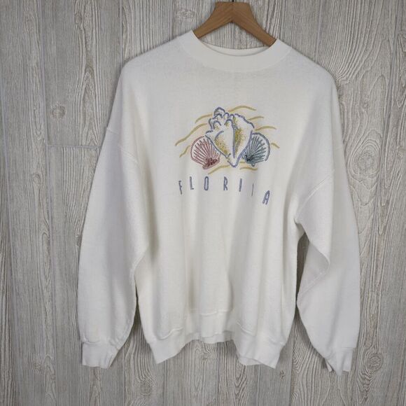 Vintage 90s Fruit of the Loom Adult XL Florida Seashells Beach Pullover Sweater - Picture 2 of 6